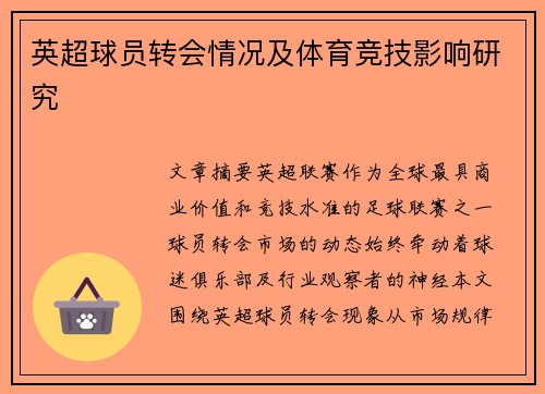 英超球员转会情况及体育竞技影响研究